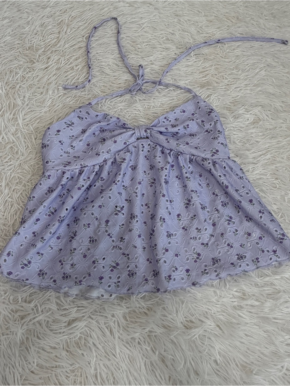 NWT Ditsy Floral Hollow V-Neck Sexy Backless Camisole Top Sweet Purple -medium - Picture 3 of 6